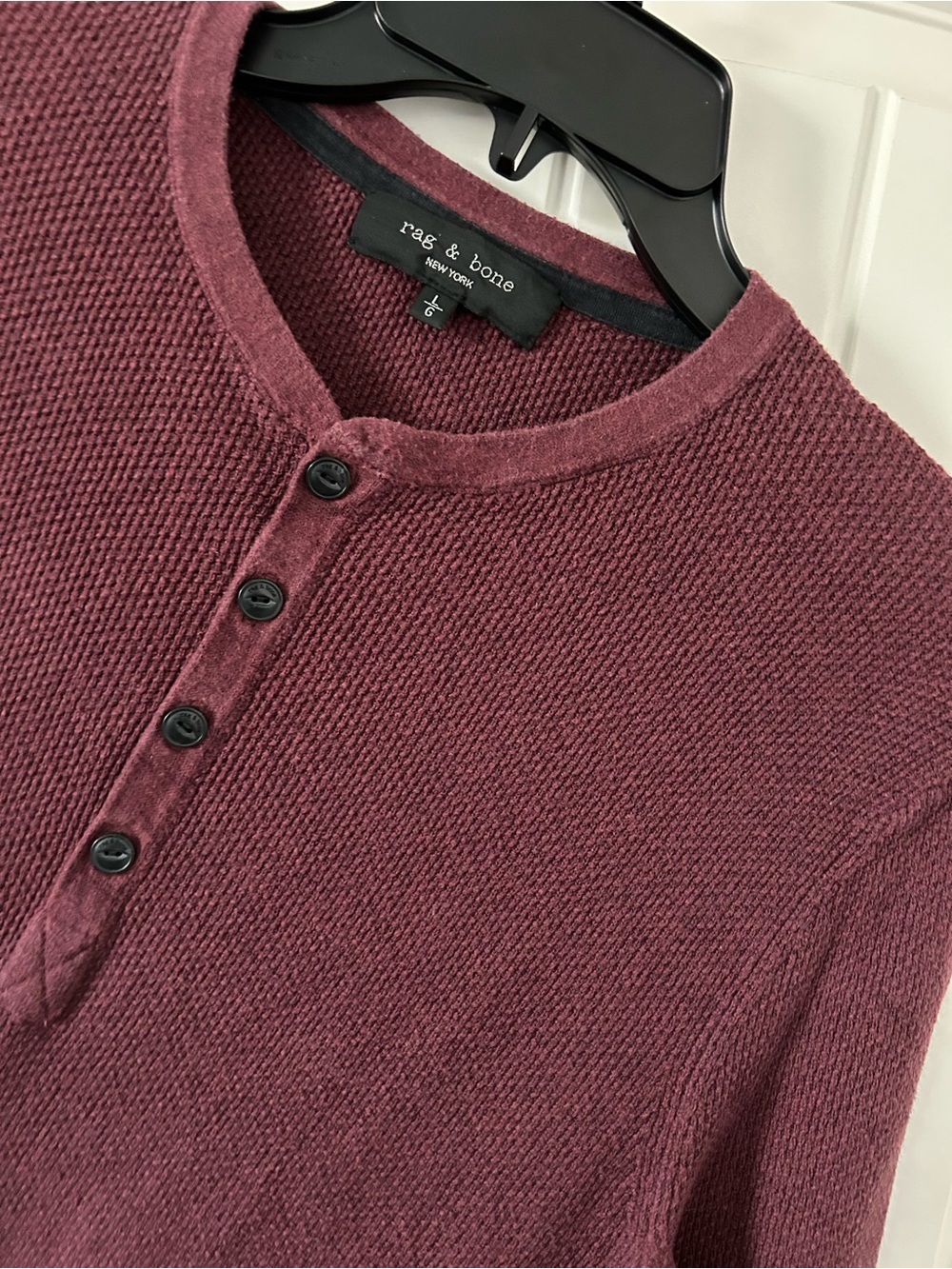 Rag & Bone Henley Shirt Men's L Burgundy Waffle Knit Thermal Long Sleeve Top
